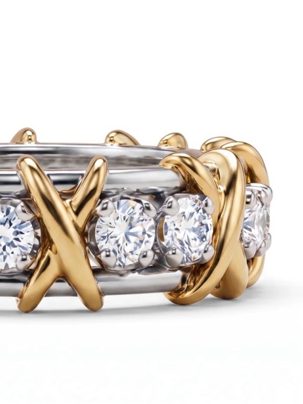 Two-Tone Crystal Eternity Band - Gold & Silver Bridal Groom Rings